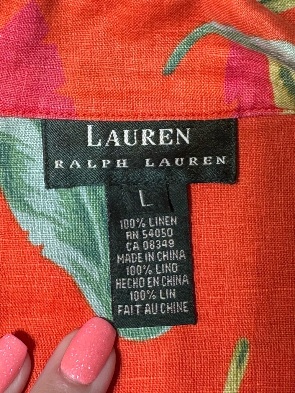 Lauren Ralph Lauren 100% Linen Tropical Hawaiian Button Down Shirt Womens Large - Picture 10 of 10